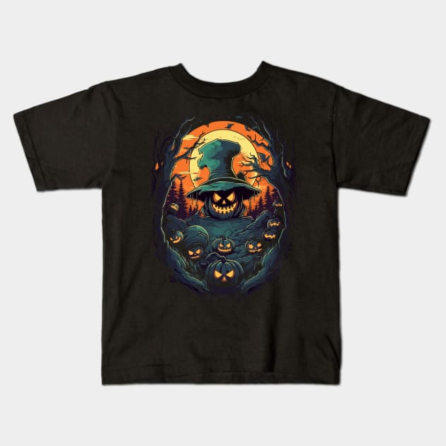 Halloween Chills - Beware of the Pumpkin Forest! Kids T-Shirt by bobacks